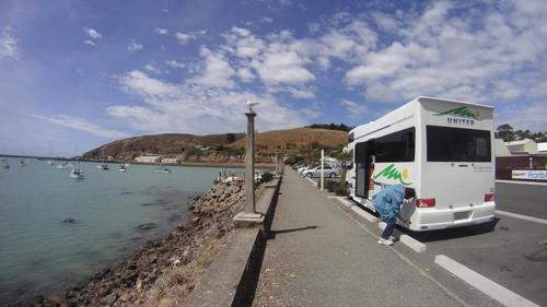 Parking by the side of the coast at Omaru | 3 Boys 3 Girls 1 Campervan 1 Road Trip