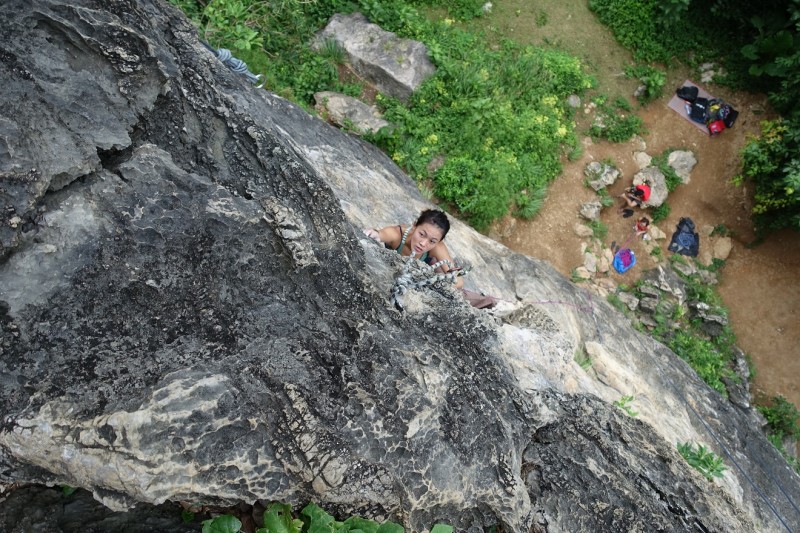 rock climbing limestone rocks at railey island, Krabi Thailand