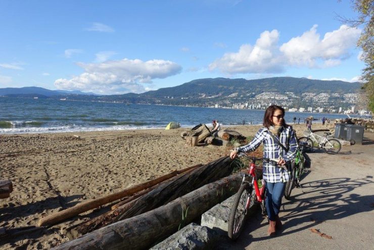 Cycling along Stanley Park beautiful beaches