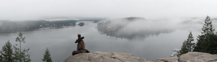 Panoramic View of the Indian Arm from Quarry Rock Lookout Point on a foggy day | Trekking Trails in British Columbia