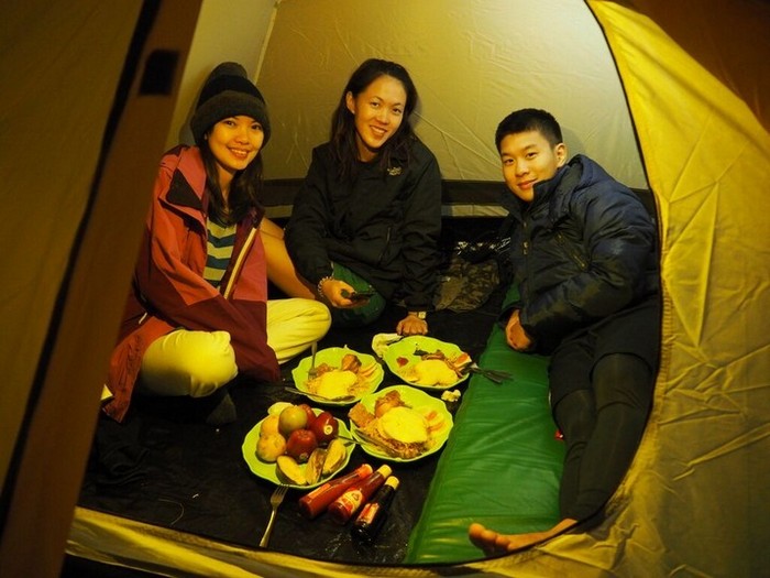 all warm and snug in the tent for the night - mount rinjani trek