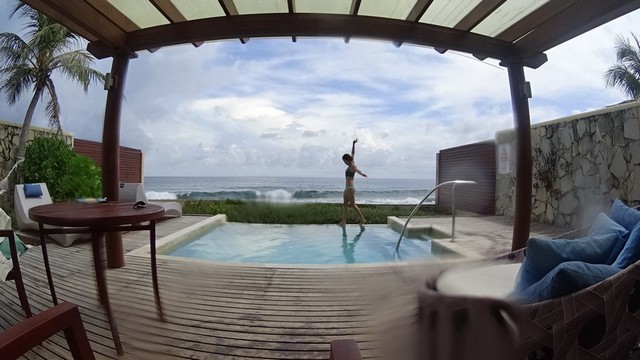 Private pool with the waves crashing