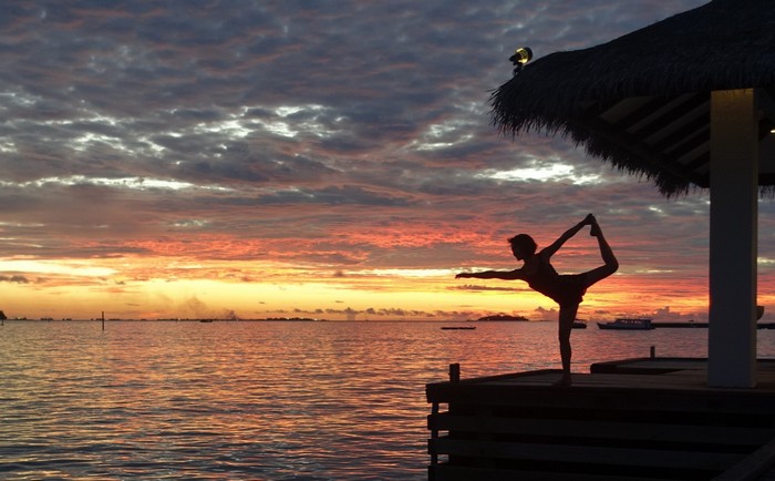 Dancer Pose - Shot against the sunset at Sheraton Maldives