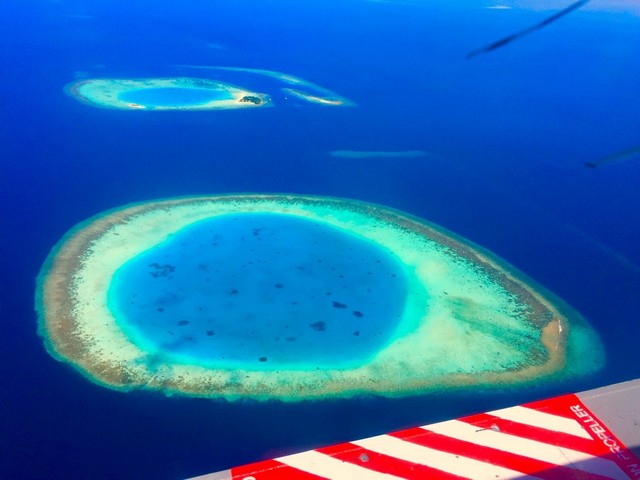 View of maldives atolls from seaplane