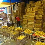 Crates and crates of mangoes on display