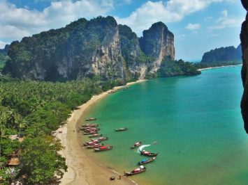Stunning beaches and rock formations at Railey Beach in Thailand. Rock Climber's dream paradise