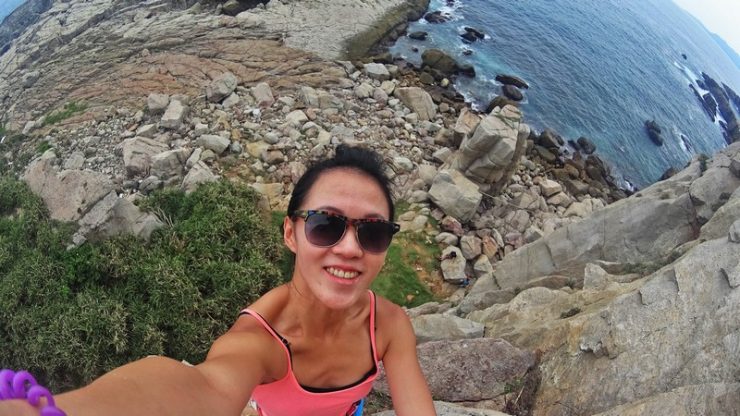 Selfie at the top of the rock climbing route in Longdong Taiwan | Best Climbing Destinations