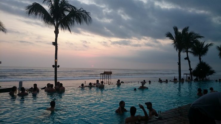infinity pool and sunset view at potato head beach club