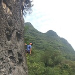 High Above the ground rock climbing