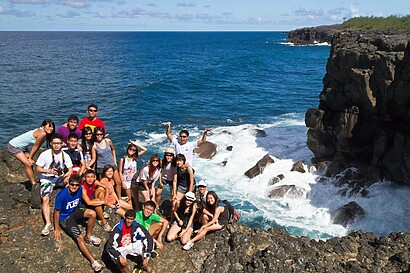 group photo in mauritius coastal area