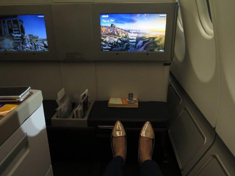 Welcome greetings on board the turkish airlines flight. Comfortable seat with plenty of leg room to help make the flight not only more bearable but in utter luxury,