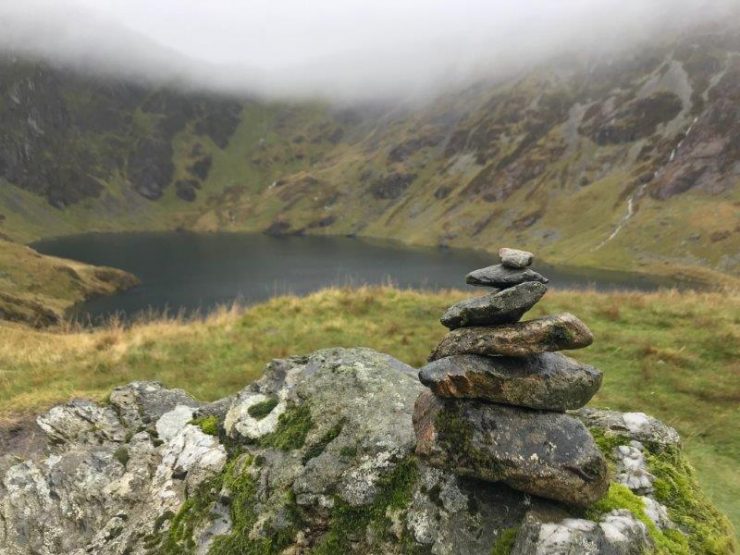 Our little erected stones of remembrance in Cadair Idris by the lake | Wales Mountain Hiking