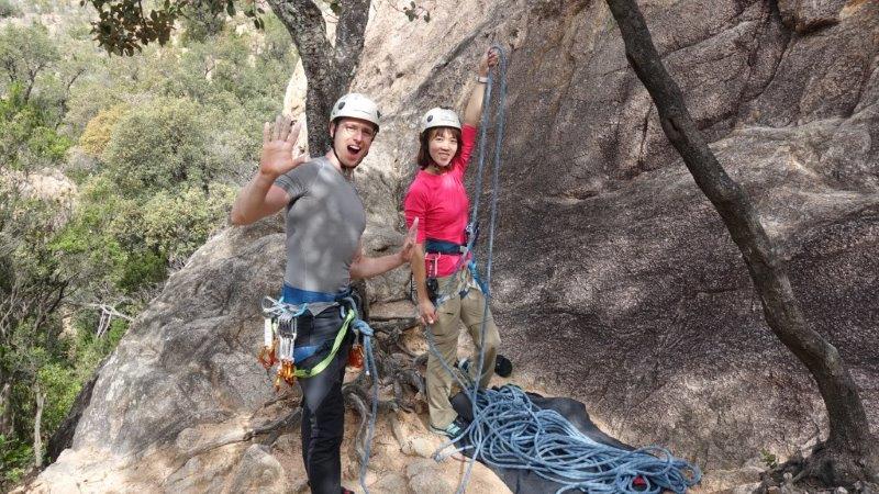 Cez belaying me in Solius while I ascend my first rock climbing route