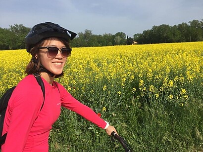 IMG 4994 Cycling past the yellow golden flower fields with our helmets and powerful mountain bikes.