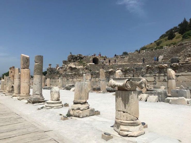 The preserved pillars of the ancient city of Ephesus