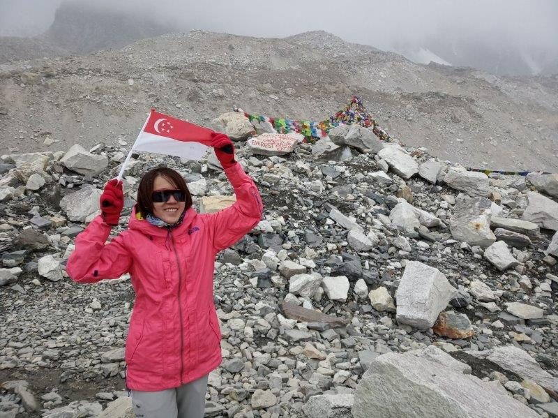 Singaporean travel blogger Lydia Yang at Everest Base Camp