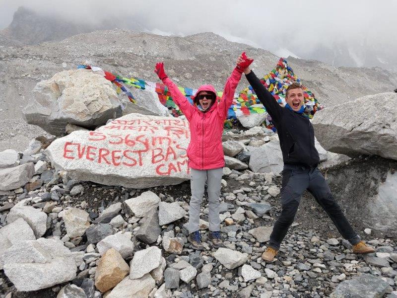Arriving at Everest Base Camp in the snow and wind
