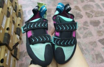 cyan blue and black velcro climbing shoes_og