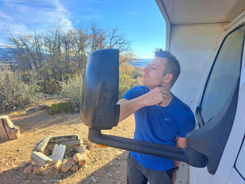 shaving using rv mirror outdoor camping and shaving using rv campervan mirror