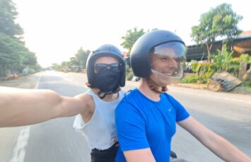 driving on a motorbike in Cambodia
