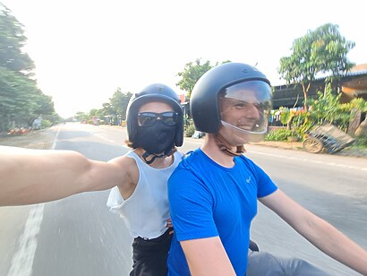 driving on a motorbike in Cambodia