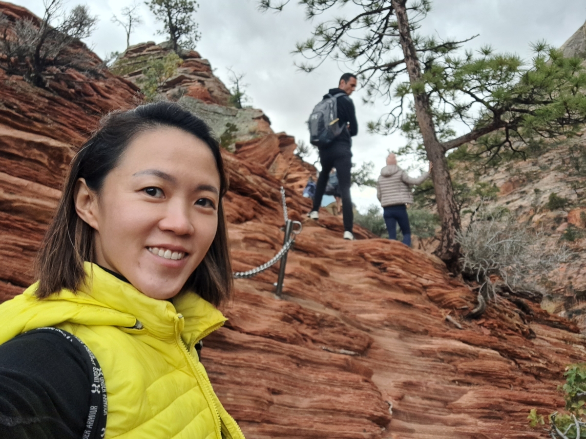 getting ready to go up the Zion National Park rock cliffs