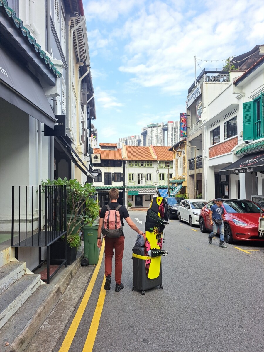 walking to our accommodations in Singapore